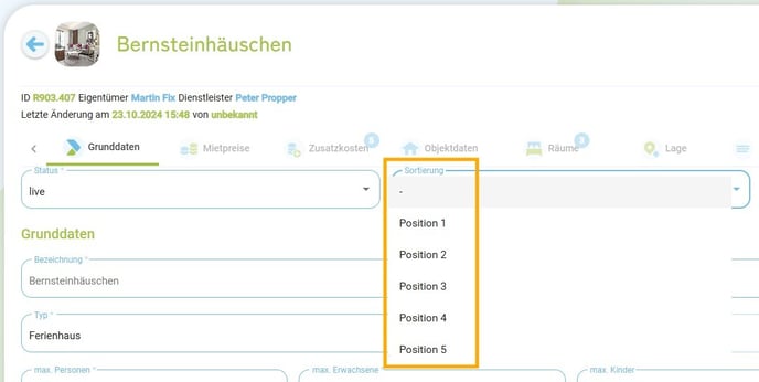Unterkunft - Anordnung Sortierung für den Kalender und die Übersichtsliste 2