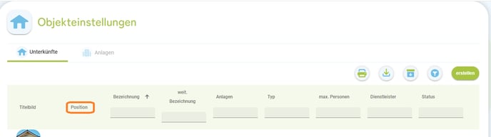Unterkunft - Anordnung Sortierung für den Kalender und die Übersichtsliste 3