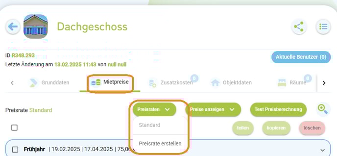 Unterkunft - Mietpreise - Preisraten2