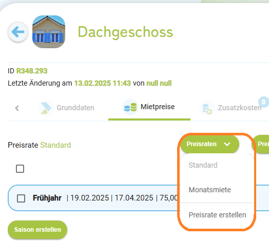 Unterkunft - Mietpreise - Preisraten3
