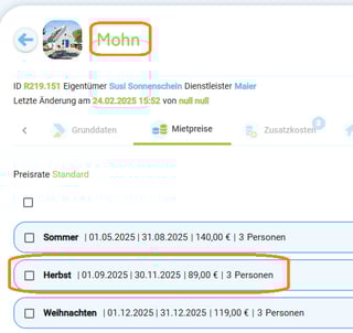 Unterkunft - Mietpreise kopieren in alle Unterkünfte mit der gleichen Saison und neuem Zeitraum kopieren2