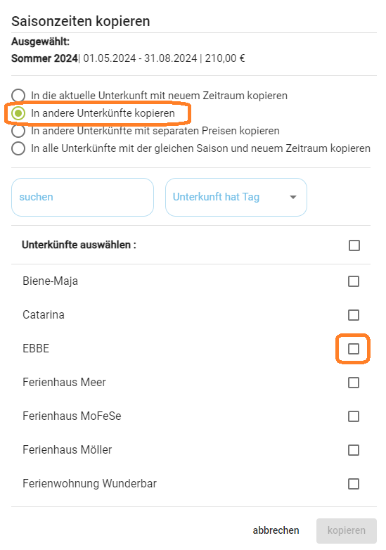 Unterkunft - Mietpreise kopieren in andere Unterkunft3
