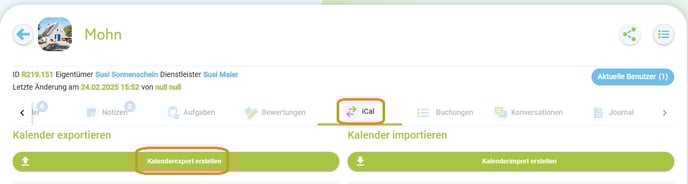 Unterkunft - iCal Export erstellen1